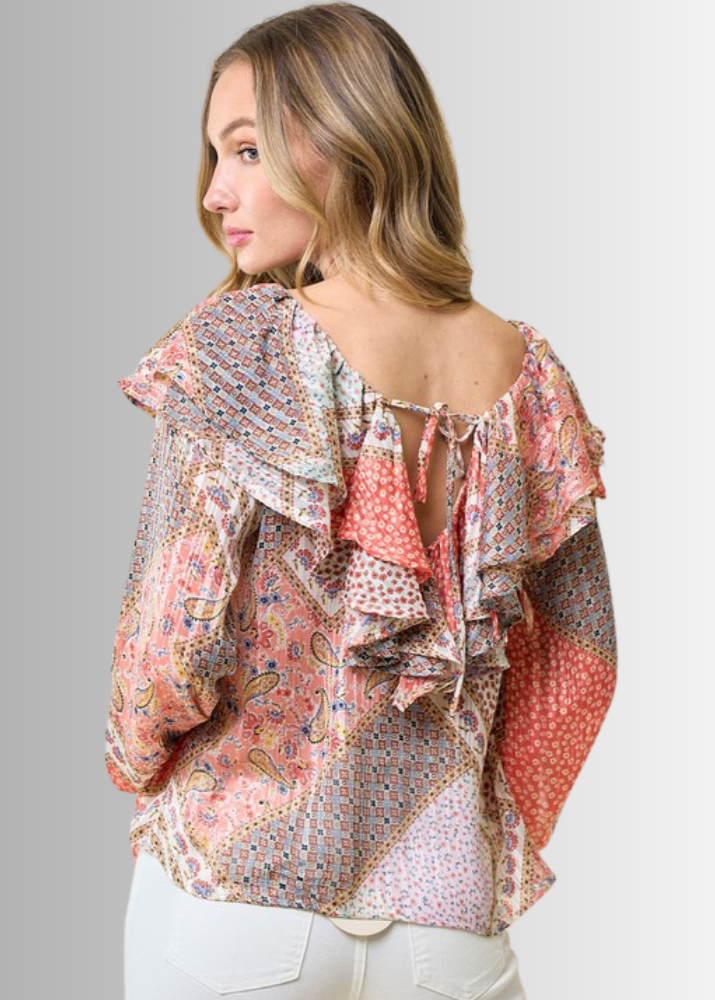 Raquel Boho Ruffled Print Top