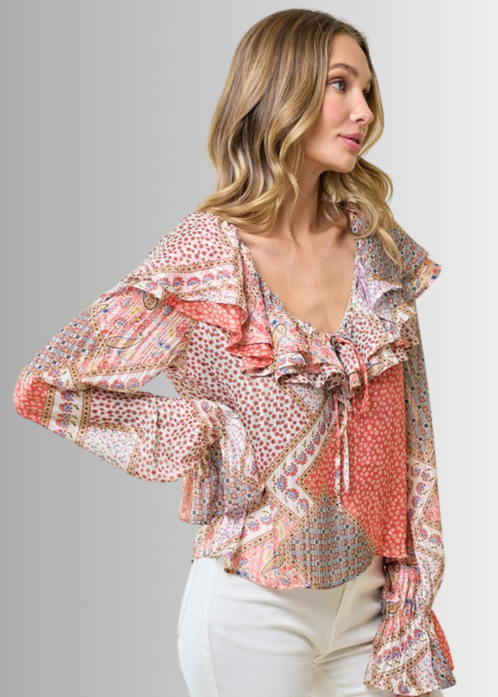Raquel Boho Ruffled Print Top