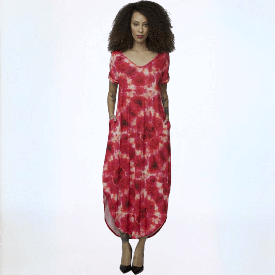 Red Tie Dye Jersey Beach Dress Made in USA
