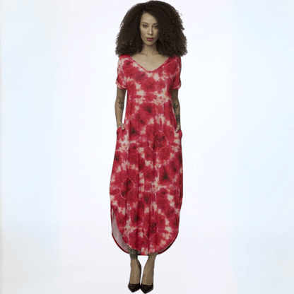 Red Tie Dye Jersey Beach Dress Made in USA