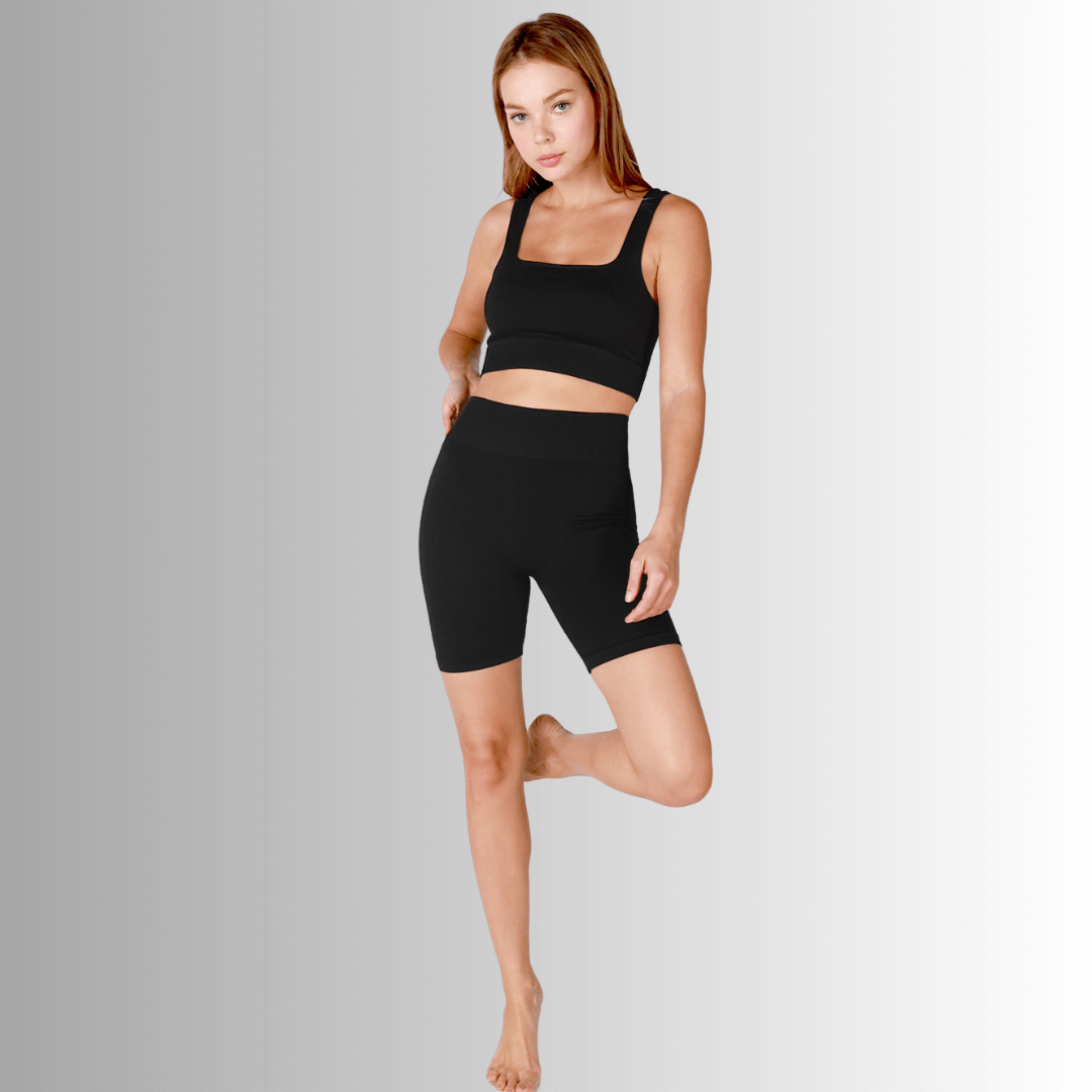 Nikibiki Square Neck Ribbed Base Layer Tank in Black