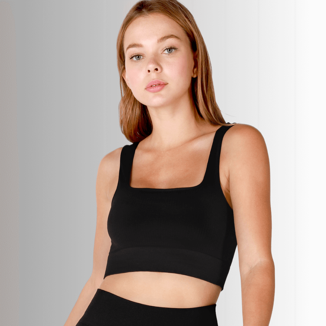 Nikibiki Square Neck Ribbed Base Layer Tank in Black
