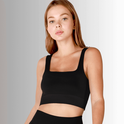 Nikibiki Square Neck Ribbed Base Layer Tank in Black