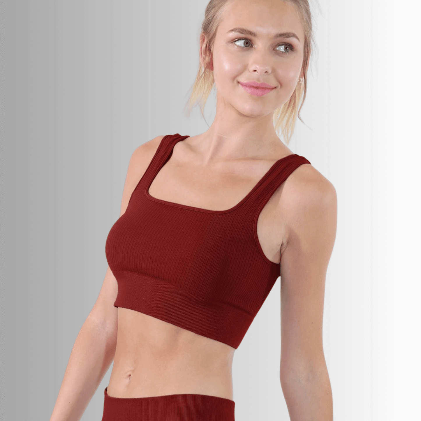 Nikibiki Square Neck Ribbed Base Layer Tank in Sun Dried Tomato