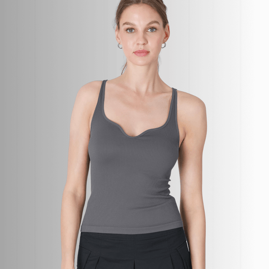 Nikibiki Sweetheart Ribbed Tank Top in Grey