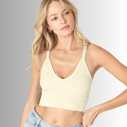 Nikibiki Ribbed Solid V-Neck Bra Top Made in USA