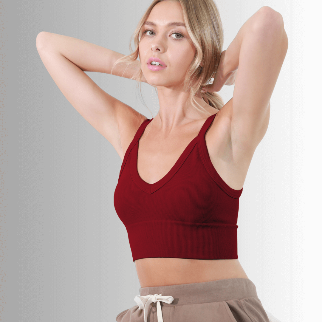 Nikibiki Ribbed Solid V-Neck Bra Top Made in USA