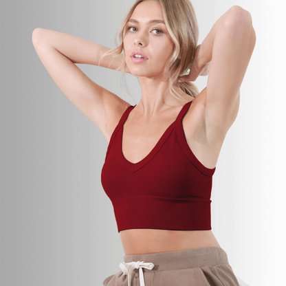 Nikibiki Ribbed Solid V-Neck Bra Top Made in USA