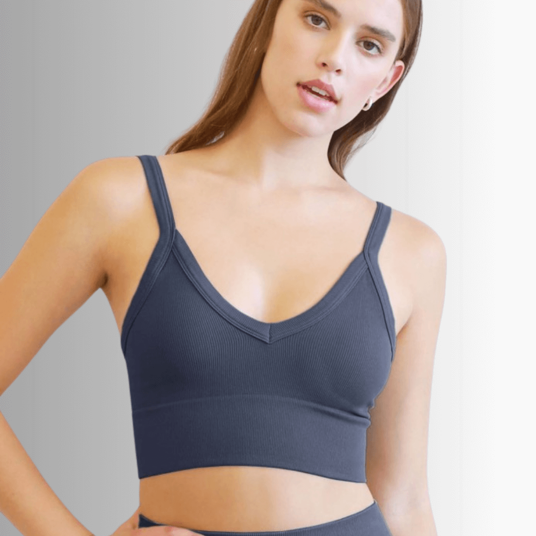 Nikibiki Ribbed Solid V-Neck Bra Top Made in USA
