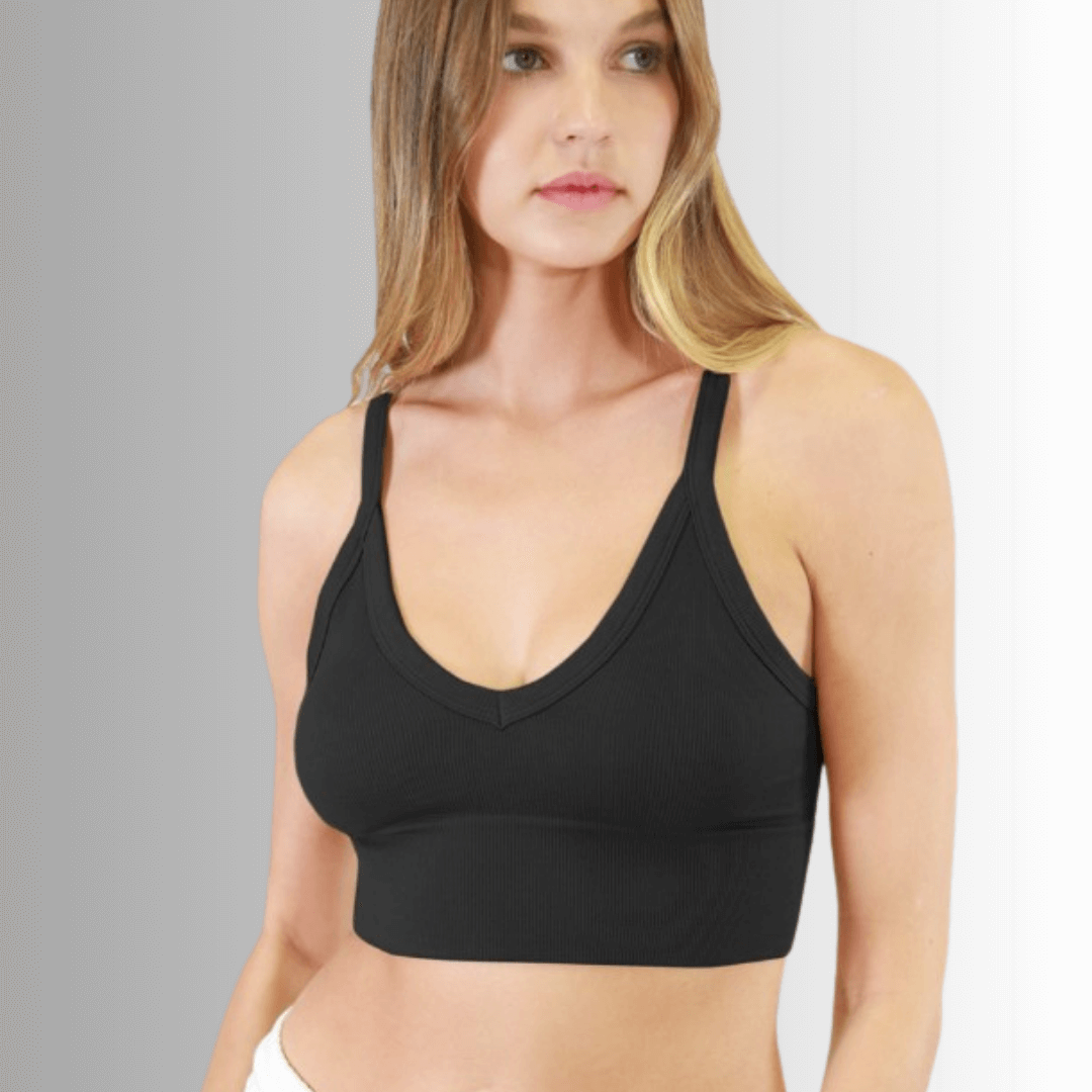 Nikibiki Ribbed Solid V-Neck Bra Top Made in USA