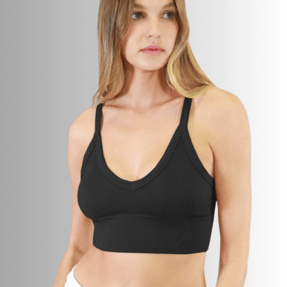 Nikibiki Ribbed Solid V-Neck Bra Top Made in USA