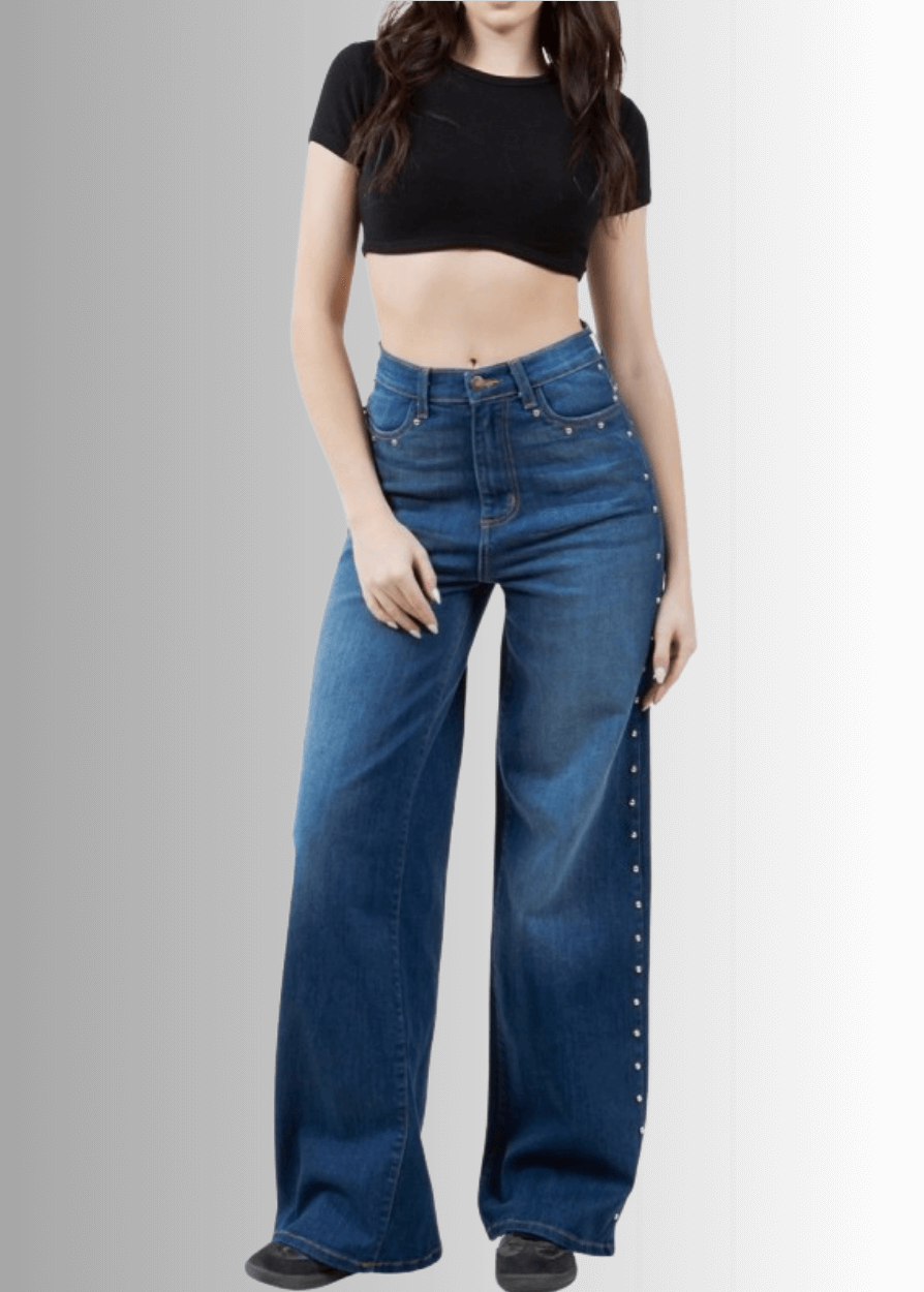 Camila Studded Wide Leg Jeans