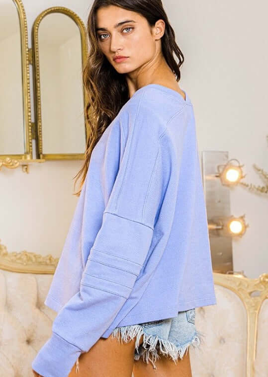 Mint Green V-Neck Cotton Sweatshirt Made in USA