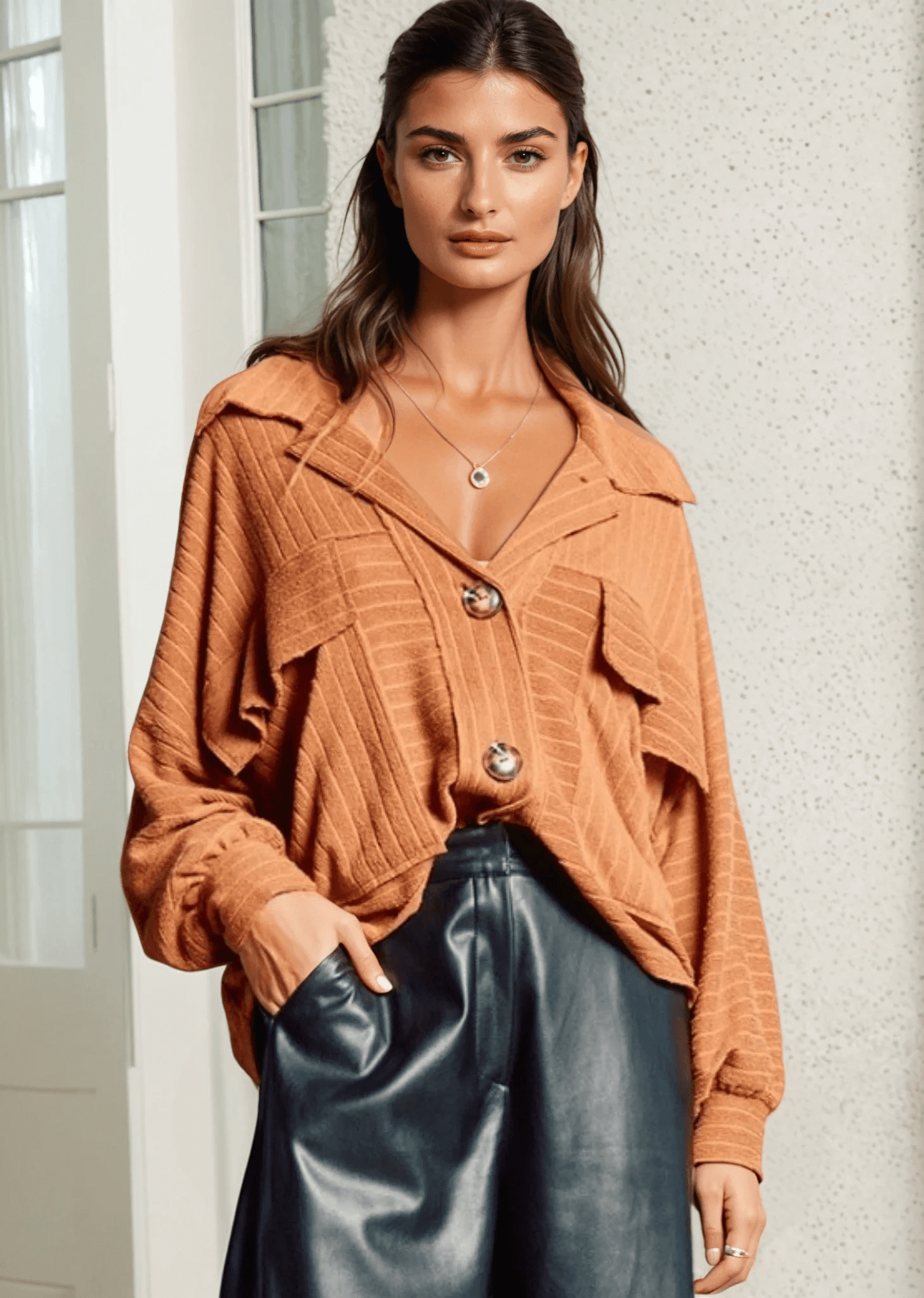 Leah Soft Ribbed Knit Lightweight Shacket