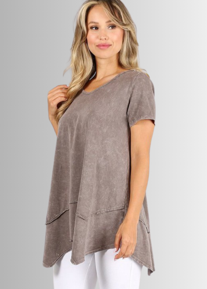 Shark Bite Hem Casual Cotton Tee