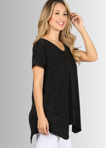 Shark Bite Hem Casual Cotton Tee