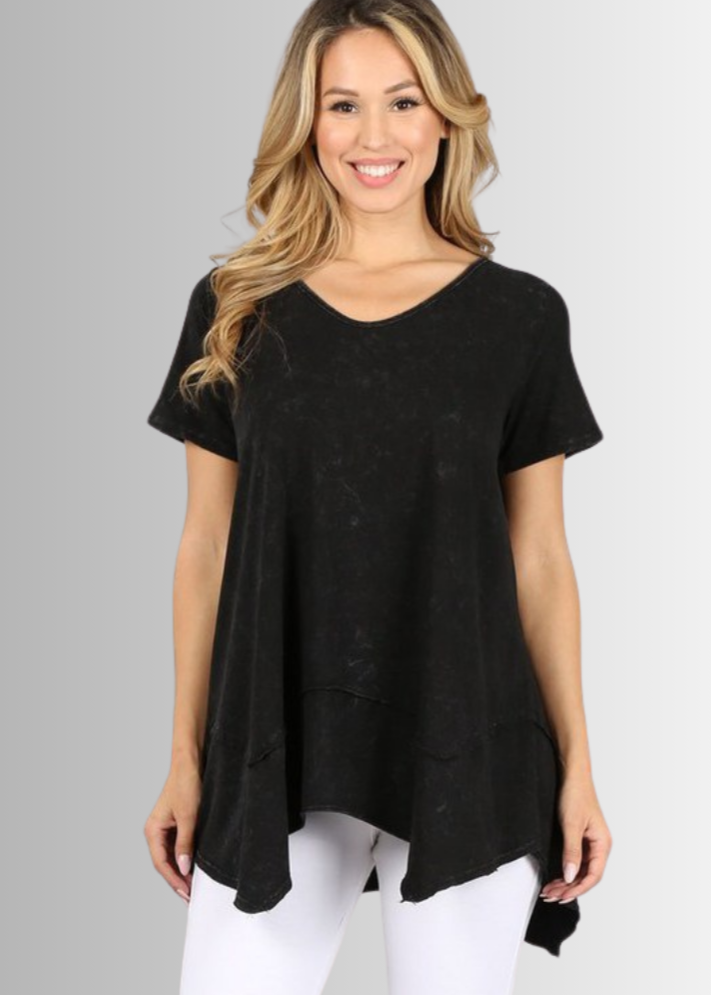 Shark Bite Hem Casual Cotton Tee