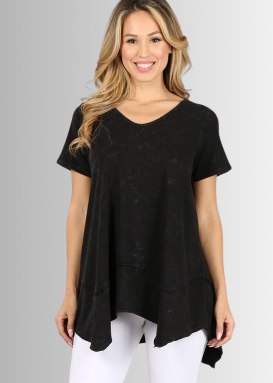 Shark Bite Hem Casual Cotton Tee