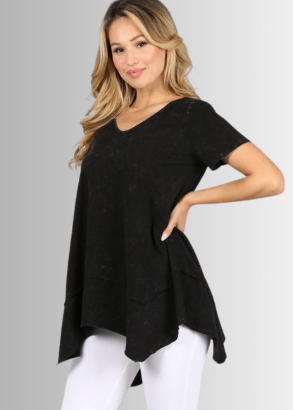 Shark Bite Hem Casual Cotton Tee