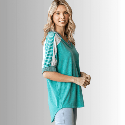 Jenna Mixed Fabric V-Neck Top