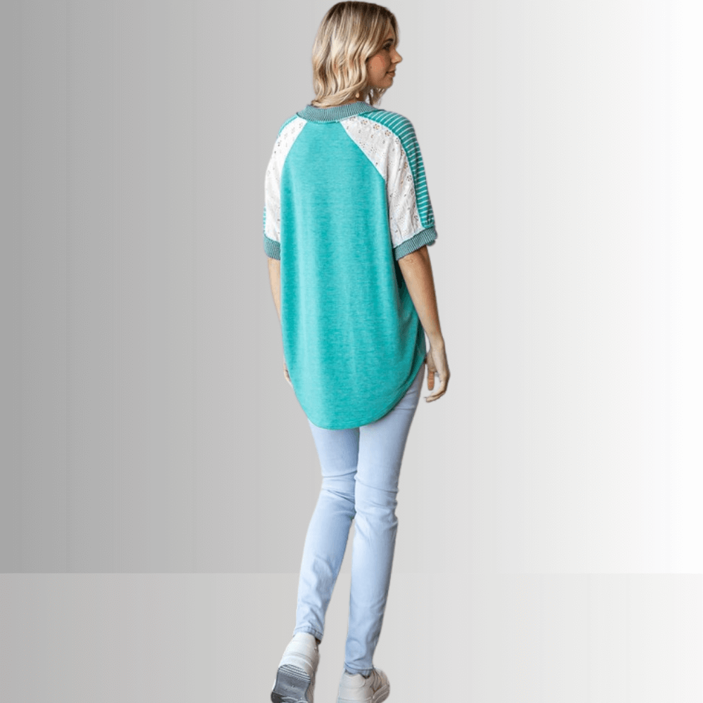 Jenna Mixed Fabric V-Neck Top