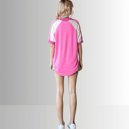 Jenna Mixed Fabric V-Neck Top