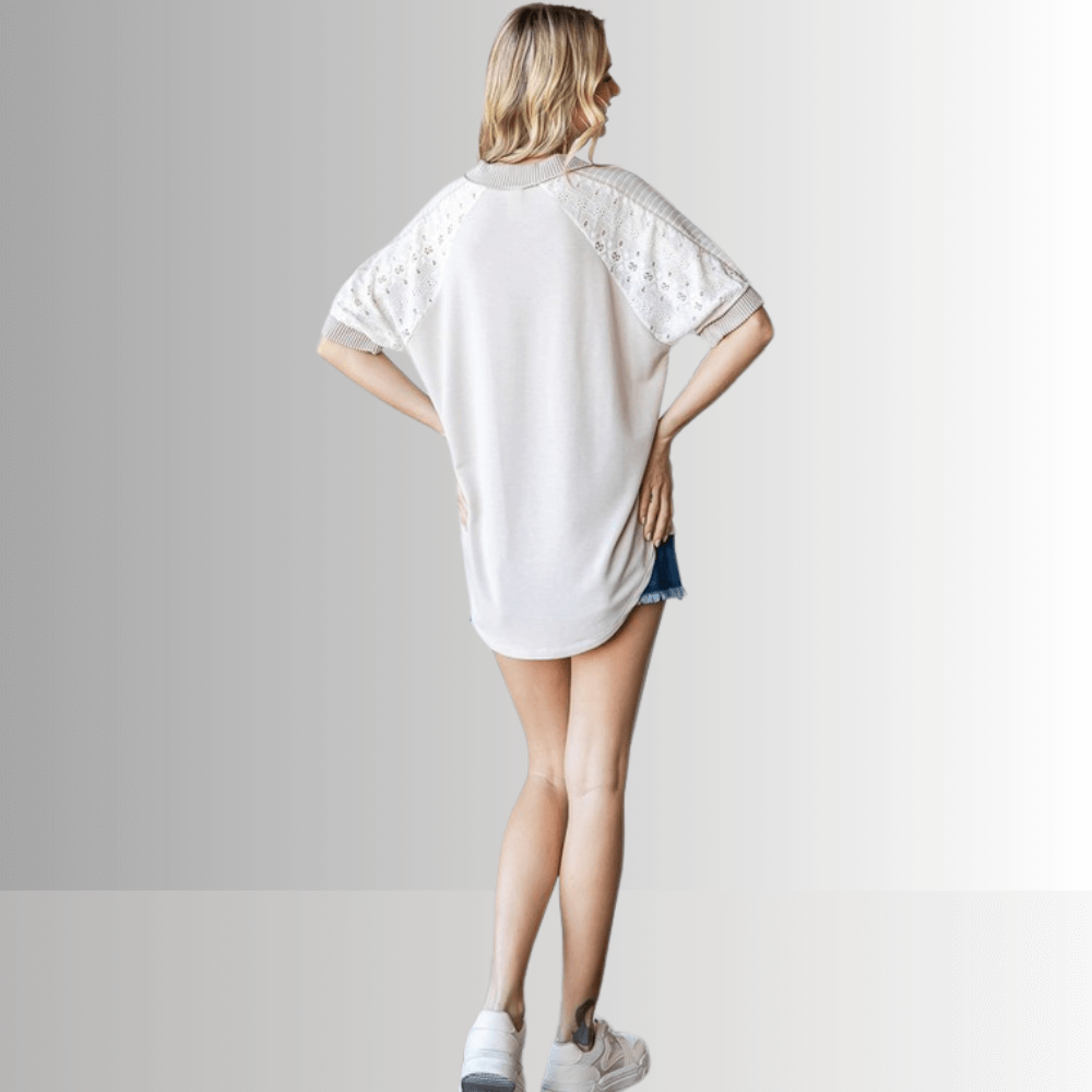 Jenna Mixed Fabric V-Neck Top