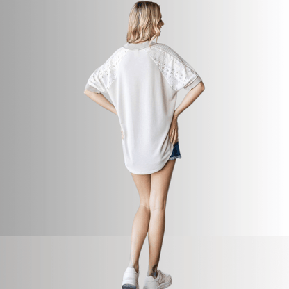 Jenna Mixed Fabric V-Neck Top