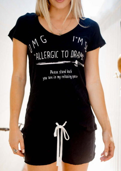 Sleepaholik Allergic to Drama V-Neck Graphic Tee Made in USA