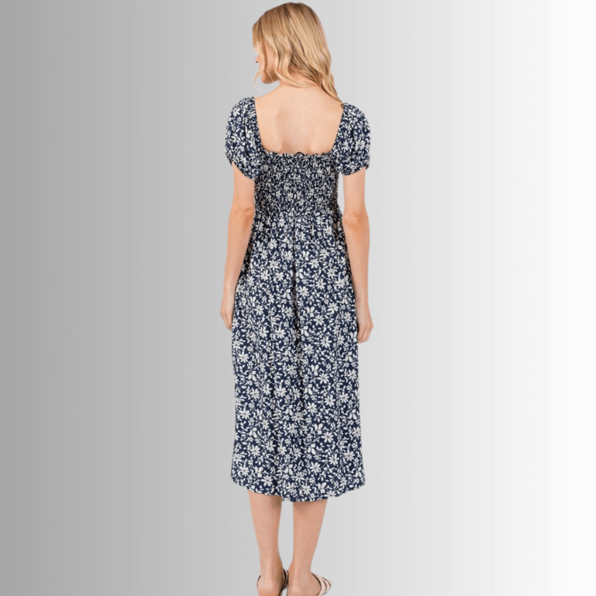 Delilah Navy Floral Smocked Midi Dress