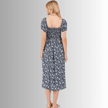 Delilah Navy Floral Smocked Midi Dress