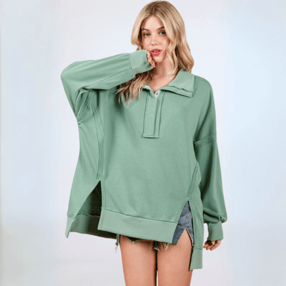 Slouch Sweatshirt with Snap Collar Made in USA