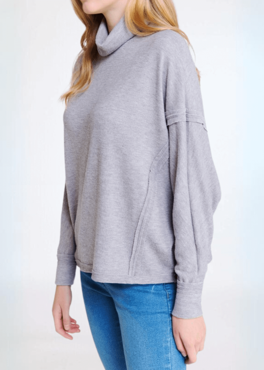 Soft Grey Turtle Neck Hacci Top Made in USA