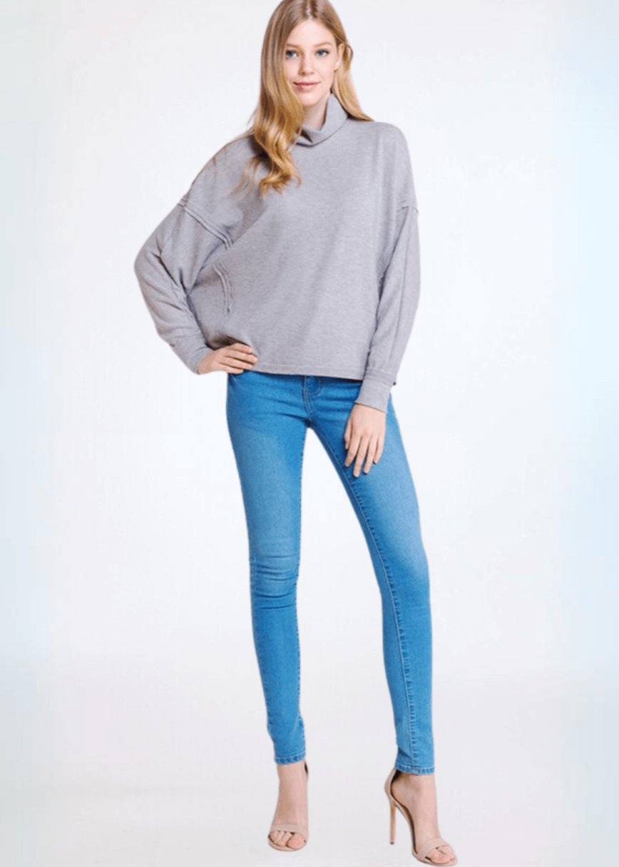 Soft Grey Turtle Neck Hacci Top Made in USA