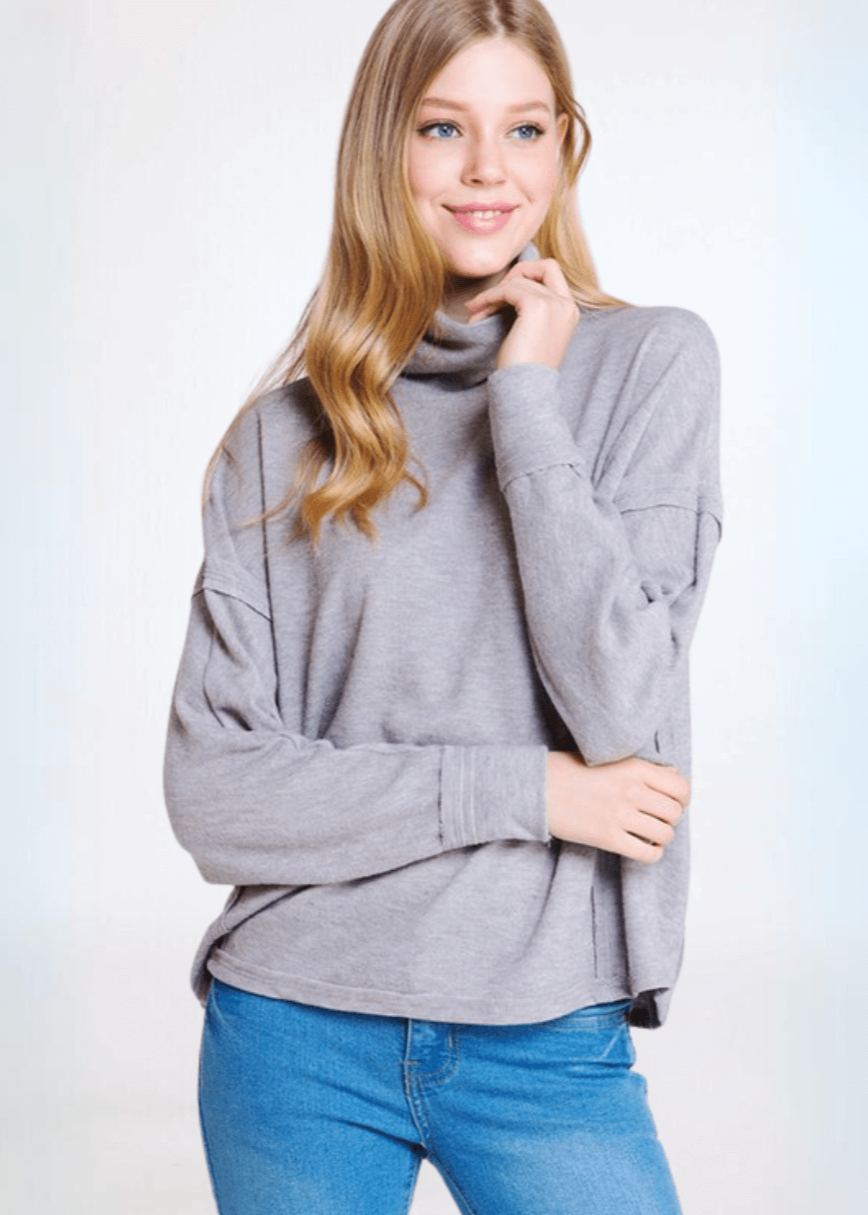 Soft Grey Turtle Neck Hacci Top Made in USA