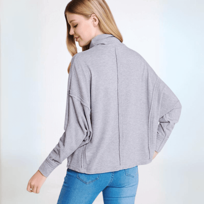 Soft Grey Turtle Neck Hacci Top Made in USA