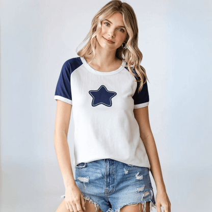 Navy Star Patch Raglan Tee