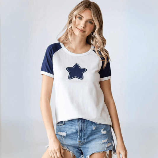 Navy Star Patch Raglan Tee