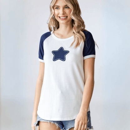Navy Star Patch Raglan Tee