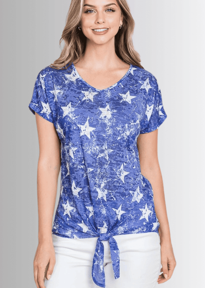 Star Print Front Knot Burnout Tee
