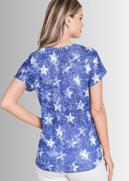 Star Print Front Knot Burnout Tee