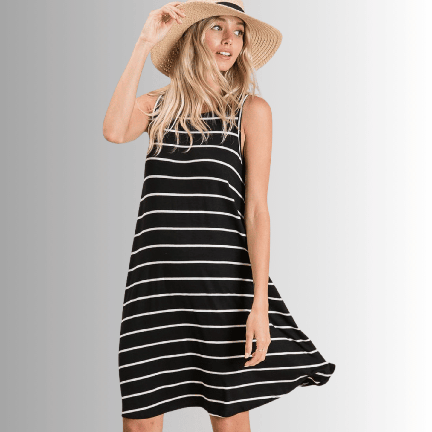 Kate Casual Striped Summer Dress in Black