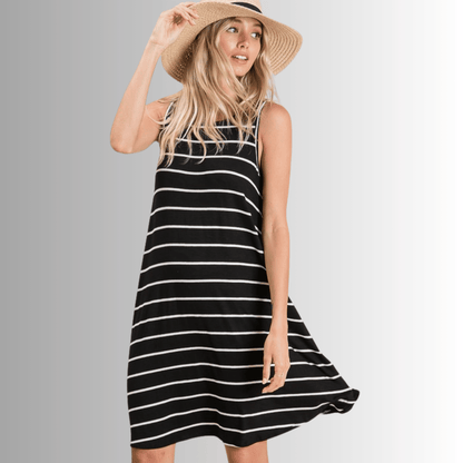 Kate Casual Striped Summer Dress in Black