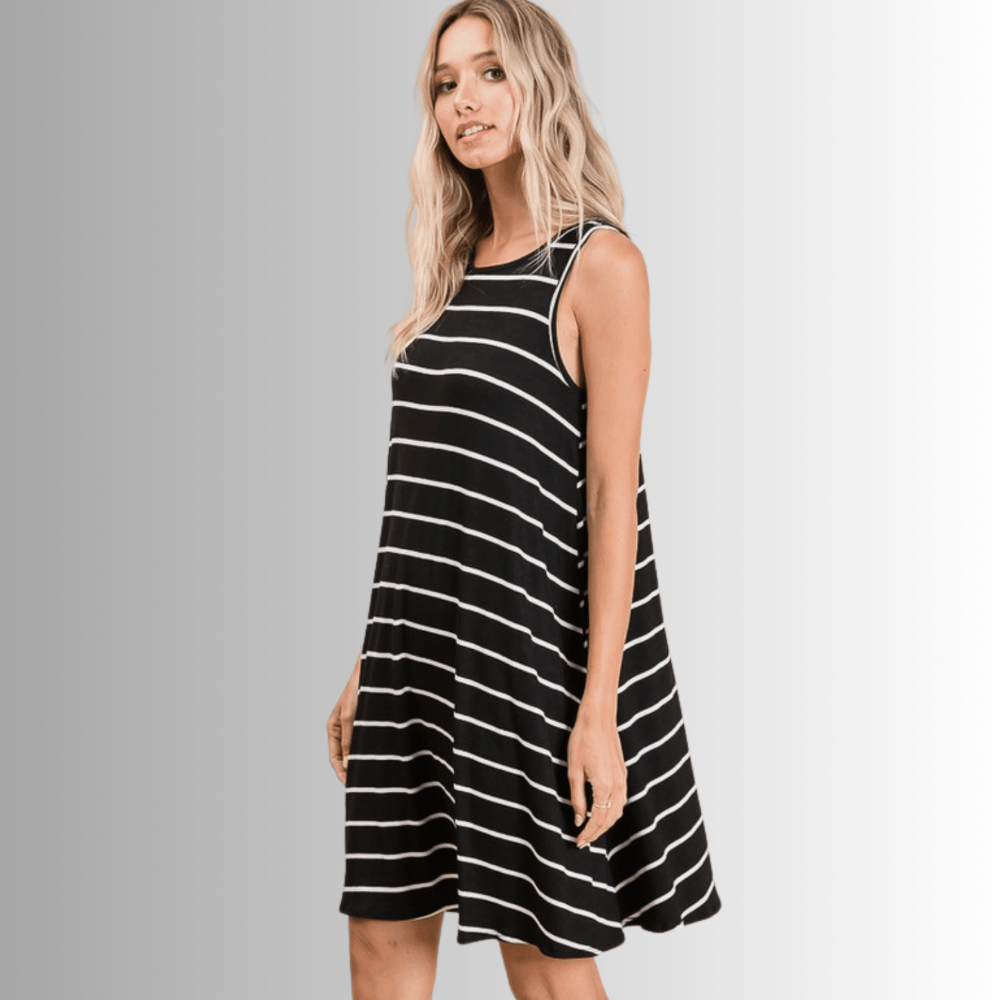 Kate Casual Striped Summer Dress in Black