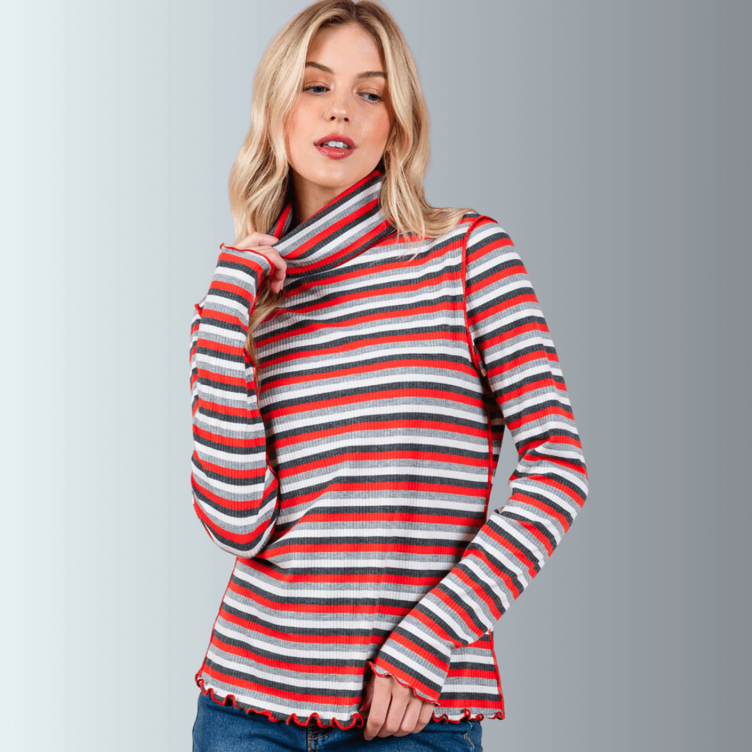 Lettuce Marrow Stitch Stripe Turtleneck Made in USA