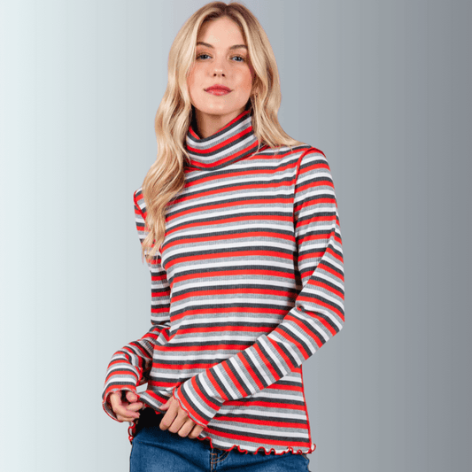 Lettuce Marrow Stitch Stripe Turtleneck Made in USA