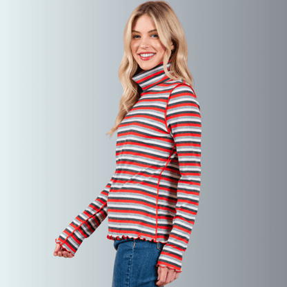 Lettuce Marrow Stitch Stripe Turtleneck Made in USA