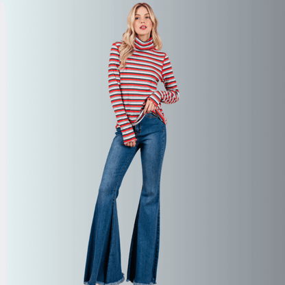 Lettuce Marrow Stitch Stripe Turtleneck Made in USA