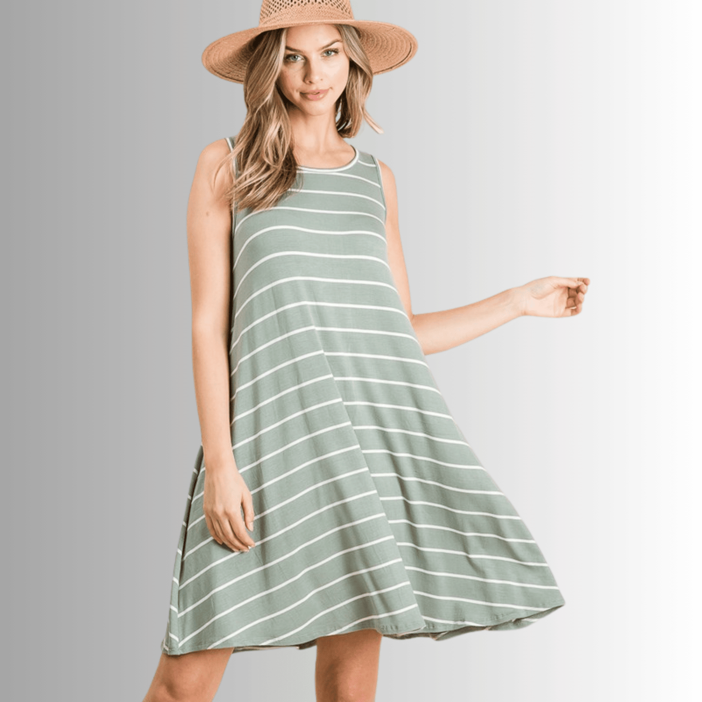 Kate Casual Striped Summer Dress in Sage