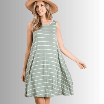 Kate Casual Striped Summer Dress in Sage